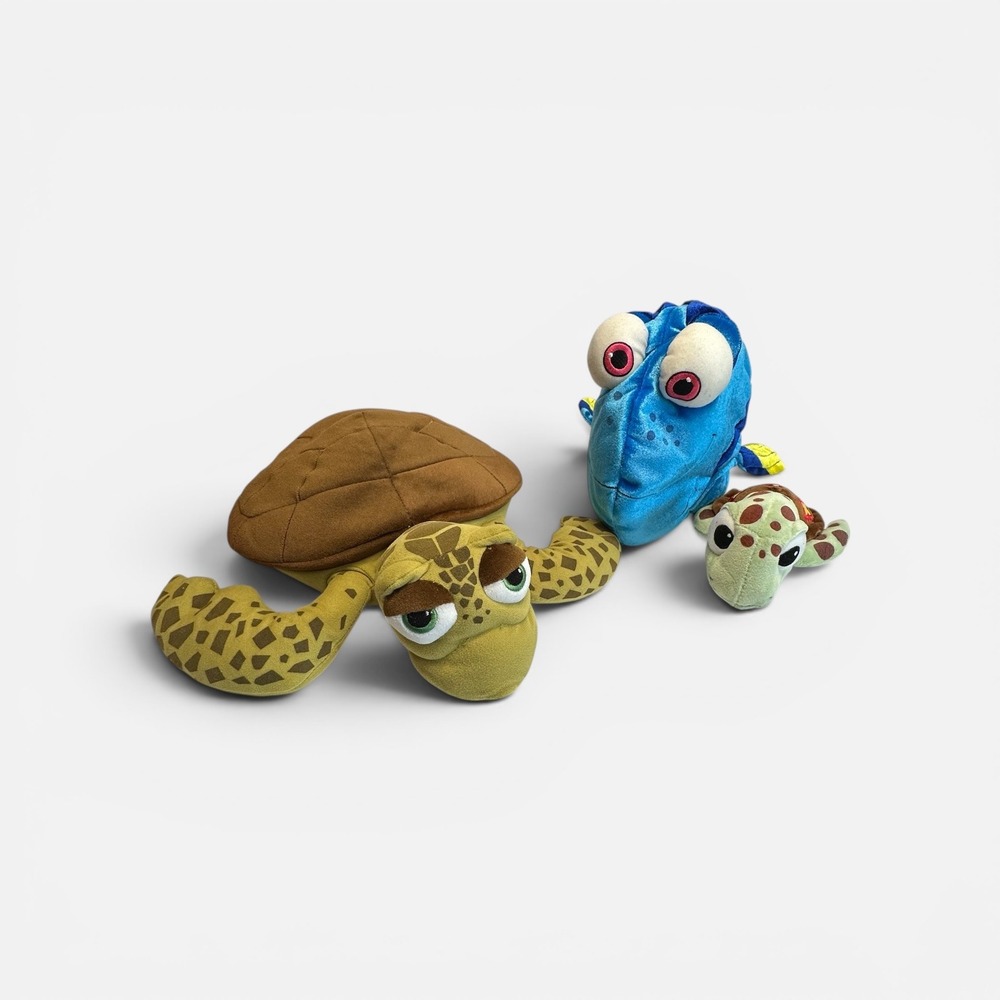 Disney Store Finding Nemo Plush Set Crush Dory Squirt Fish Turtle 3pc Bundle